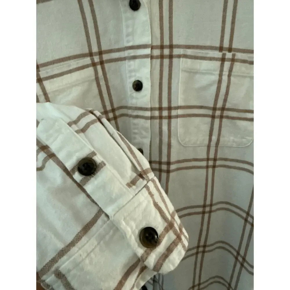 J. Crew Plus Neutral Plaid Flannel Shirt Jacket Cream‎ Brown Size XXL